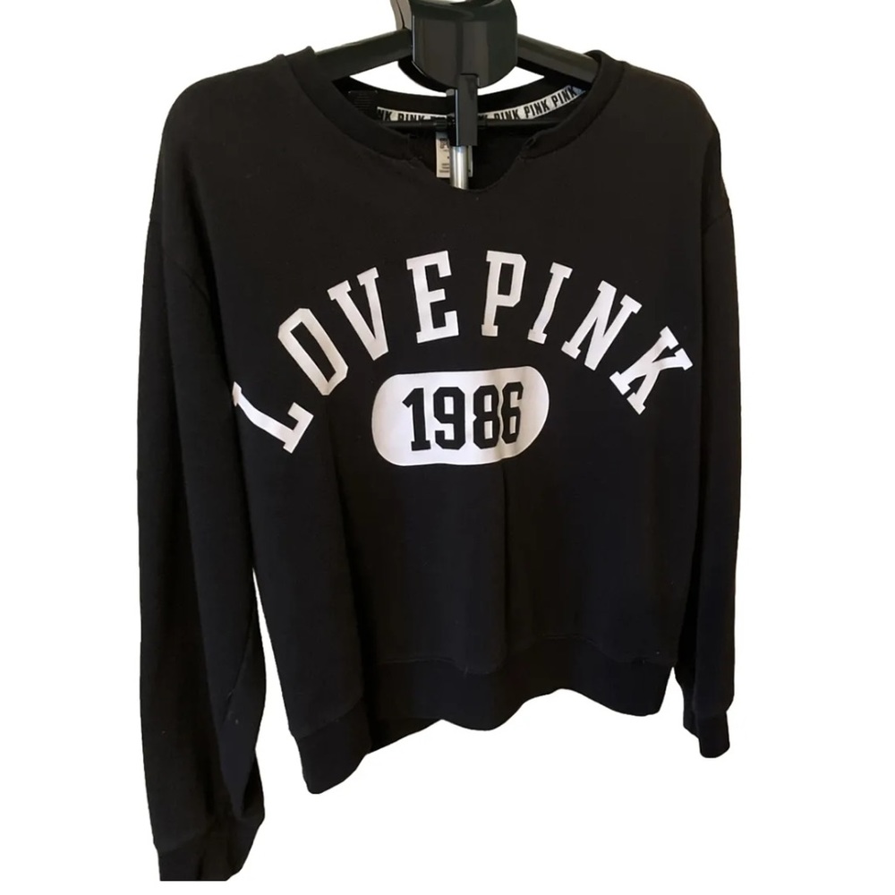 🔮 3/$15! Victoria Secret Pink Black Sweatshirt Size Medium
